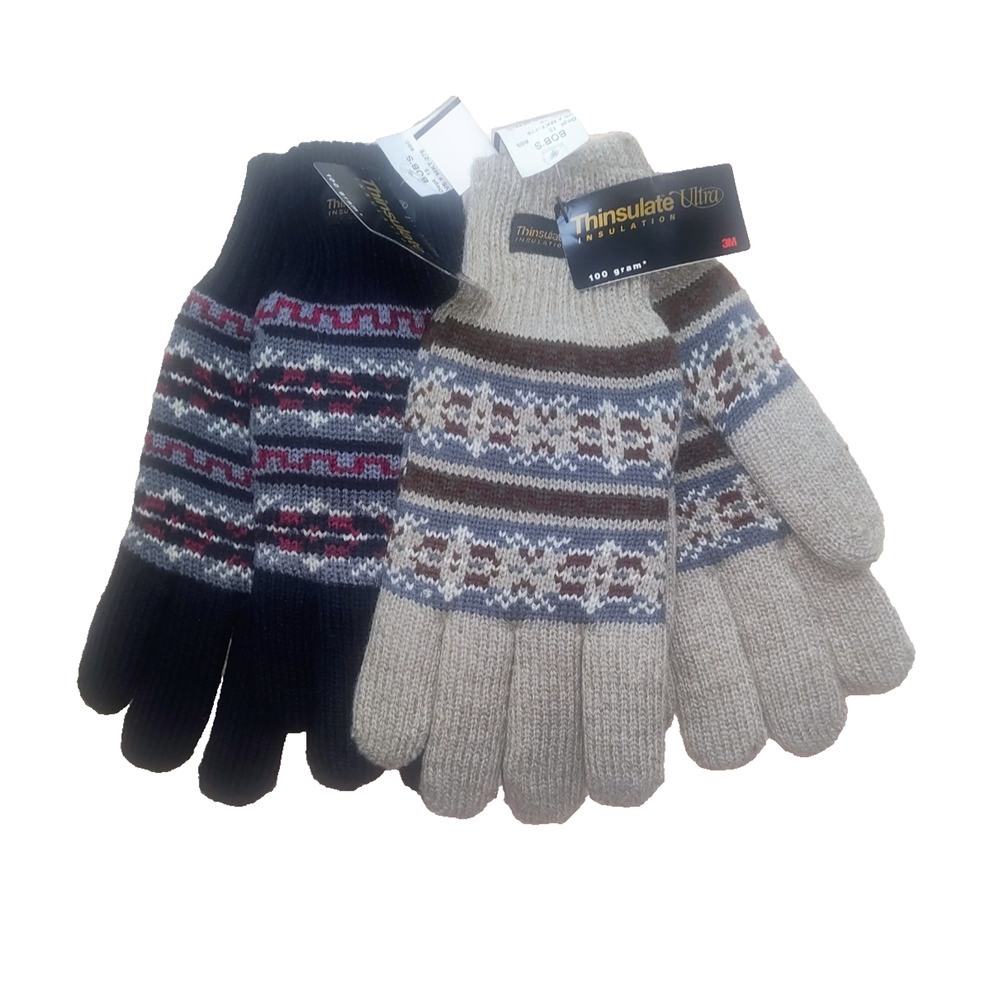 2 Prs Vtg Thinsulate Plus Acrylic Mohair Blend Gloves Brown Black Fair Isle NWT